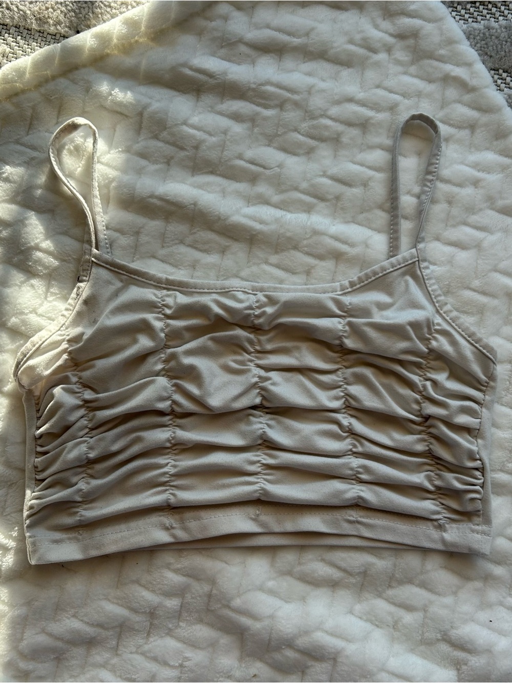 SHEIN Beige Ruched Spaghetti Strap Crop Cami